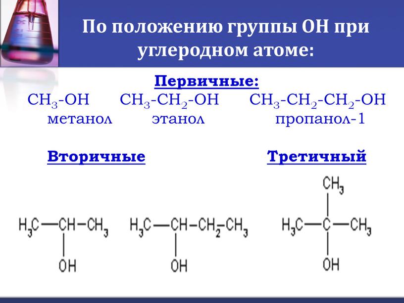 По положению группы ОН при углеродном атоме: :