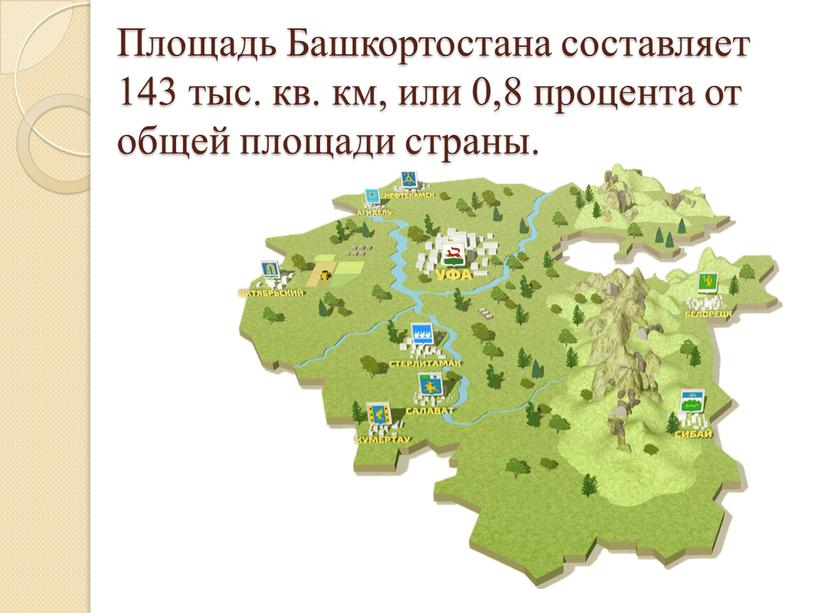 Площадь Башкортостана составляет 143 тыс