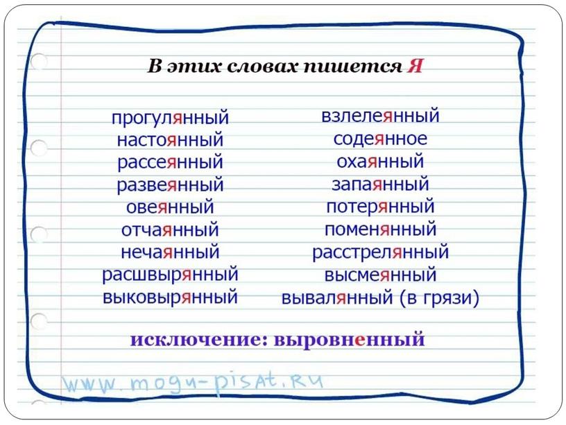 Гласные перед Н и НН в полных и кратких страдательных причастиях прошедшего времени