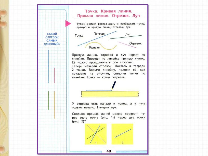 Точка кривая линия прямая линия отрезок луч 1 класс школа россии фгос презентация