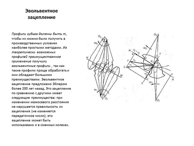 Эвольвентное зацепление Профили зубьев должны быть т , чтобы их можно было получить в производственных условиях наиболее простыми методами