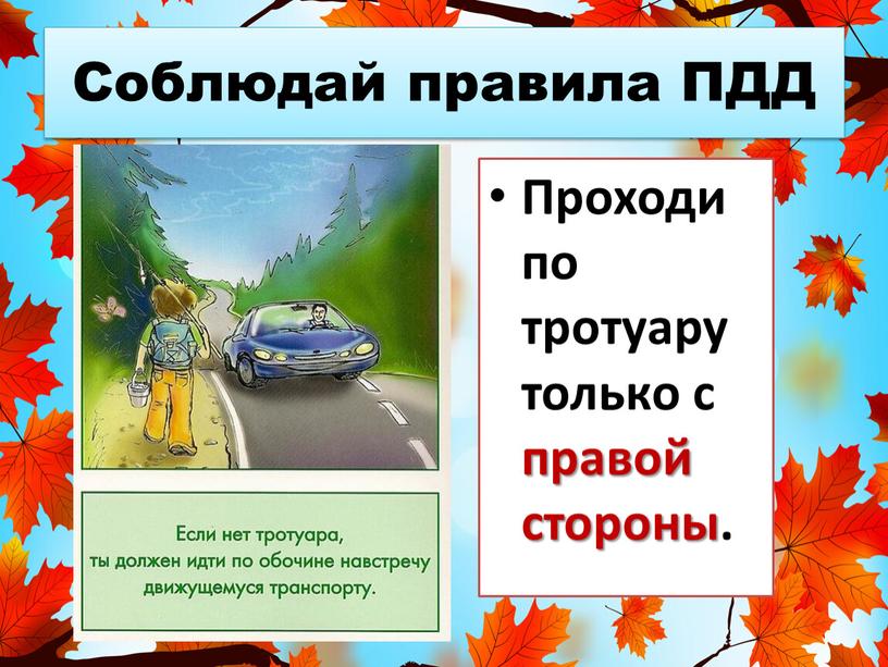 Соблюдай правила ПДД Проходи по тротуару только с правой стороны