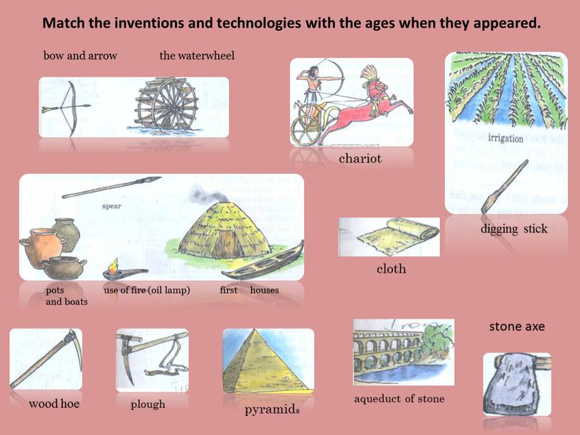 Match the inventions and technologies with the ages when they appeared