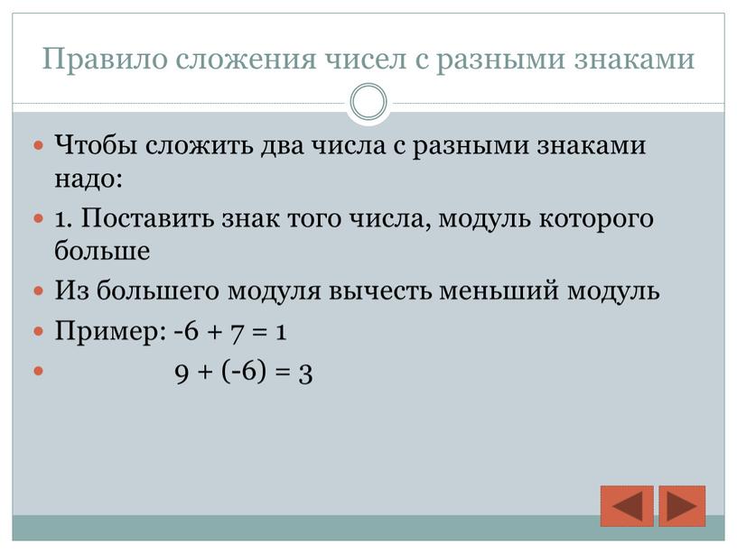 Правило сложения чисел с разными знаками