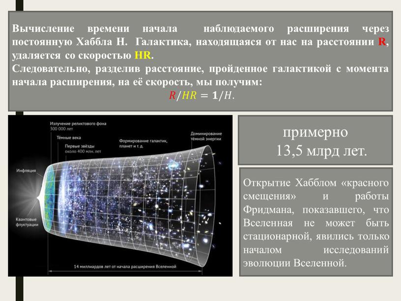 Веста Паллада Вычисление времени начала наблюдаемого расширения через постоянную