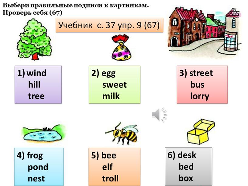 Выбери правильные подписи к картинкам