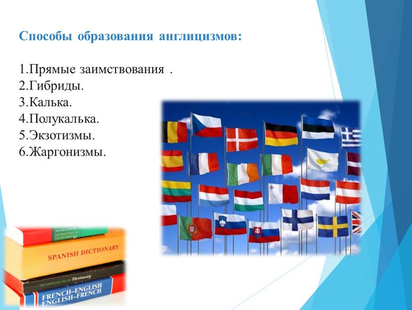 Причины заимствования англицизмов. Способы заимствования англицизмов. Способы образования англицизмов. Способы образования англицизмов в русском языке. Этапы заимствования англицизмов.