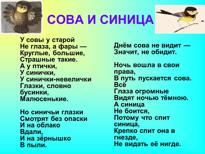 СОВА И СИНИЦА У совы у старой