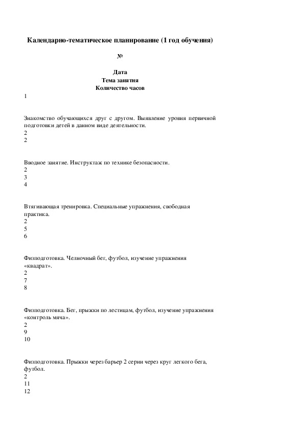 Обложка для материала Календарно-тематическое планирование (1 год обучения)