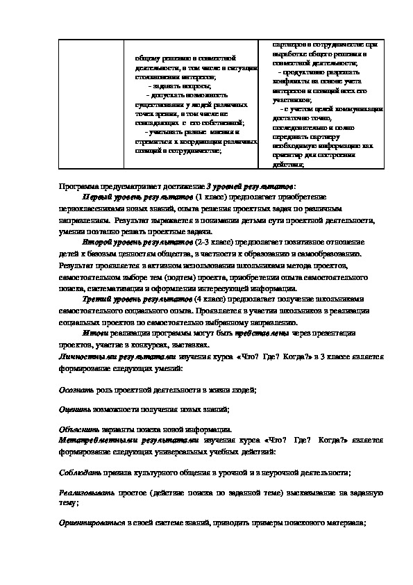 Программа проектной деятельности что где когда