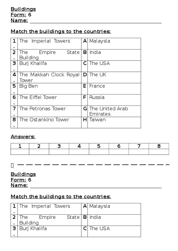 Buildings - Matching Activity