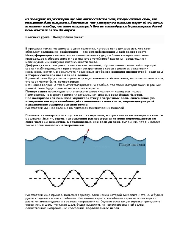 Свет конспект. Поляризация волн физика 11 класс. Поляризация света физика конспект. Поляризация света опорный конспект. Поляризация света 11 класс конспект урока.