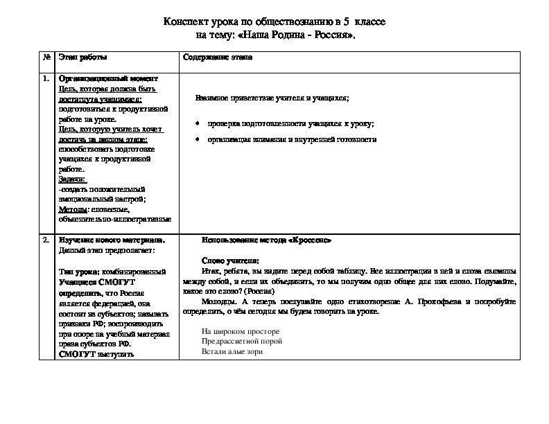 Конспект урока обществознания 8 класс