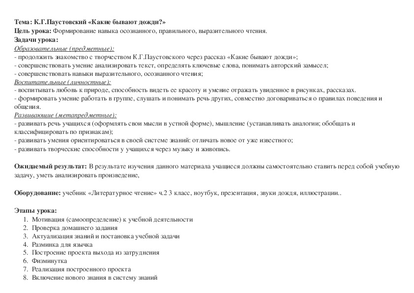 К г паустовский какие бывают дожди 3 класс презентация