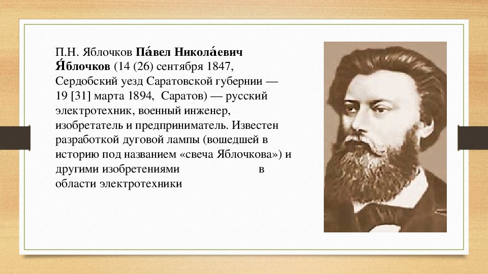 Павел николаевич яблочков презентация