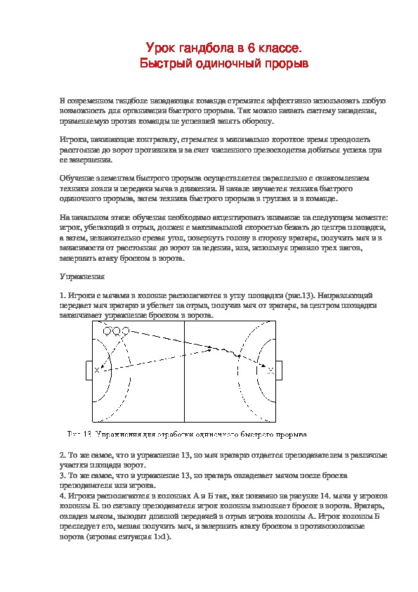 Обложка для материала Урок гандбола в 6 классе. Быстрый одиночный прорыв