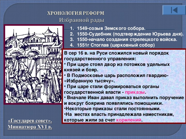 Создание стрелецких полков избранная рада. Созыв земского собора при Иване 4. Реформа Земский собор 1549. Венчание на царство Ивана Грозного и деятельность " избранной рады ". Церковный собор при Иване 4.