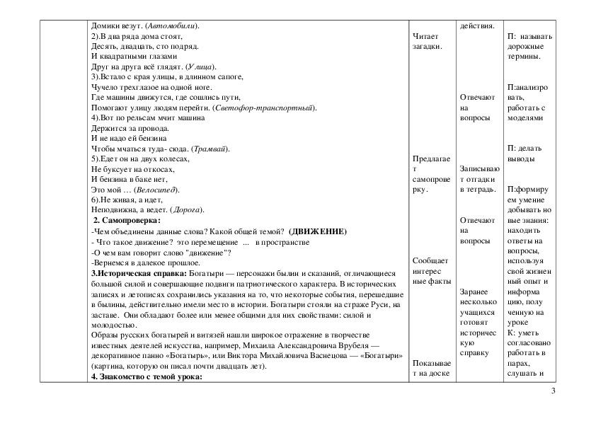 Правила дорожного движения технологическая карта