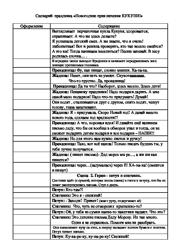 Сценарий  представления "Новогодние приключения КУКУНИ"