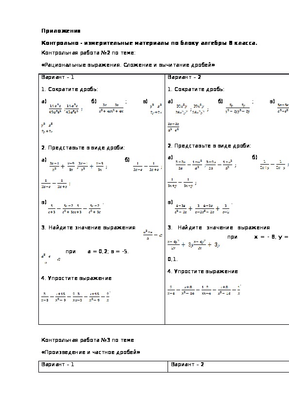 Сборник контрольных работ по математике 8 класс. Часть 2