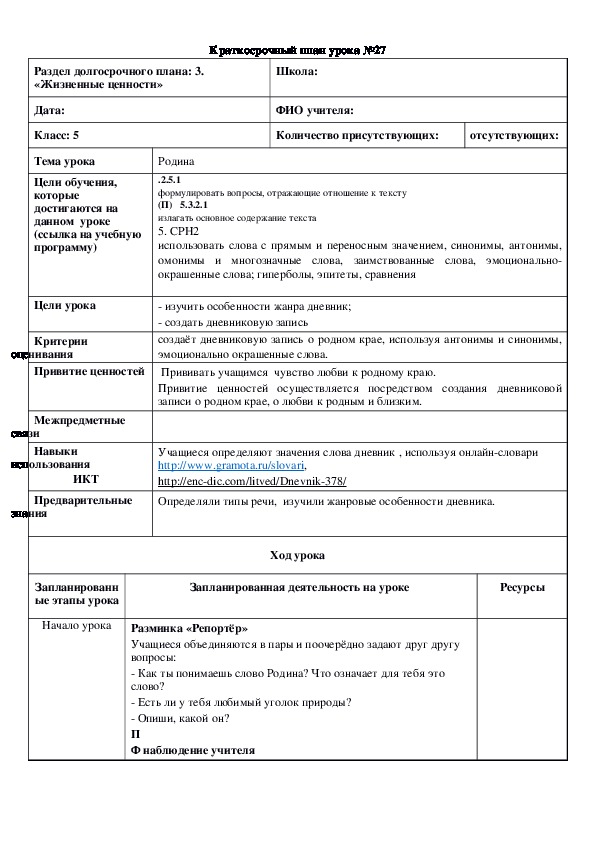 Обложка для материала Русский язык 5 класс  Тема урока:	"Родина "