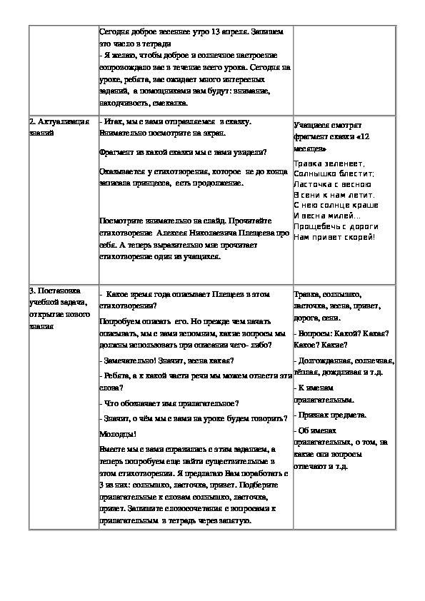 Качественные прилагательные план конспект