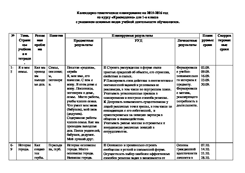 План работы кружка краевед