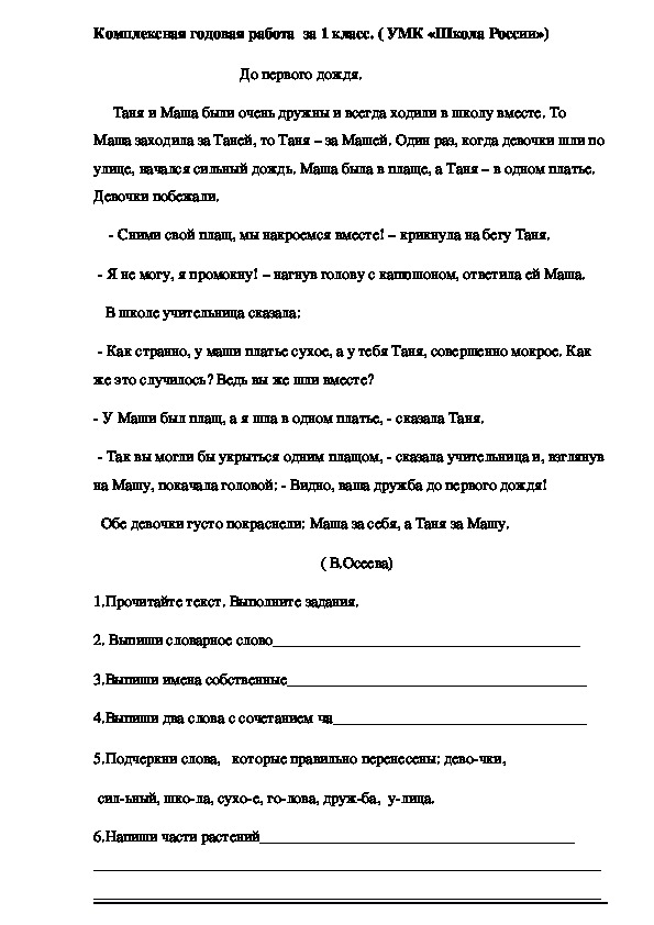 Комплексная работа по русскому языку