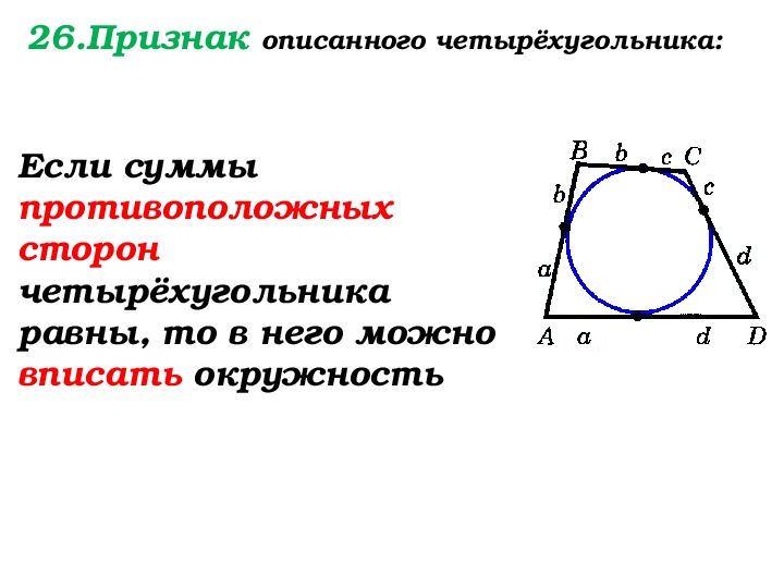 Свойства вписанного четырехугольника