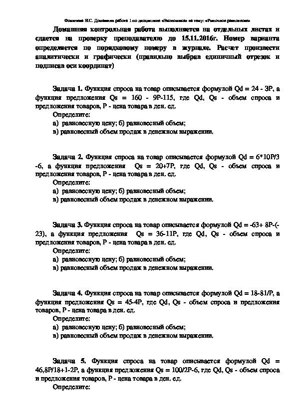 Домашние контрольные работы по дисциплине "Экономика "