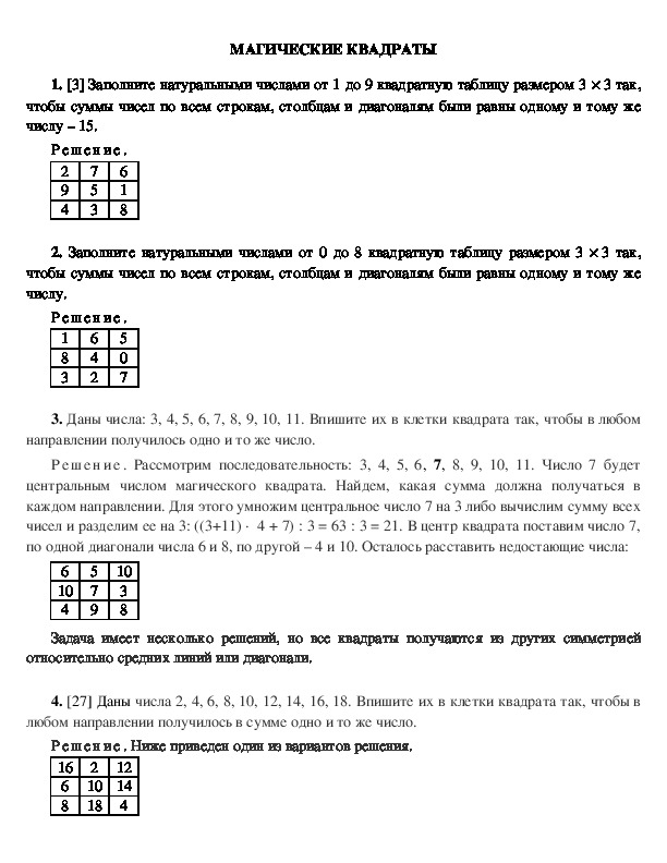 Обложка для материала МАГИЧЕСКИЕ КВАДРАТЫ
