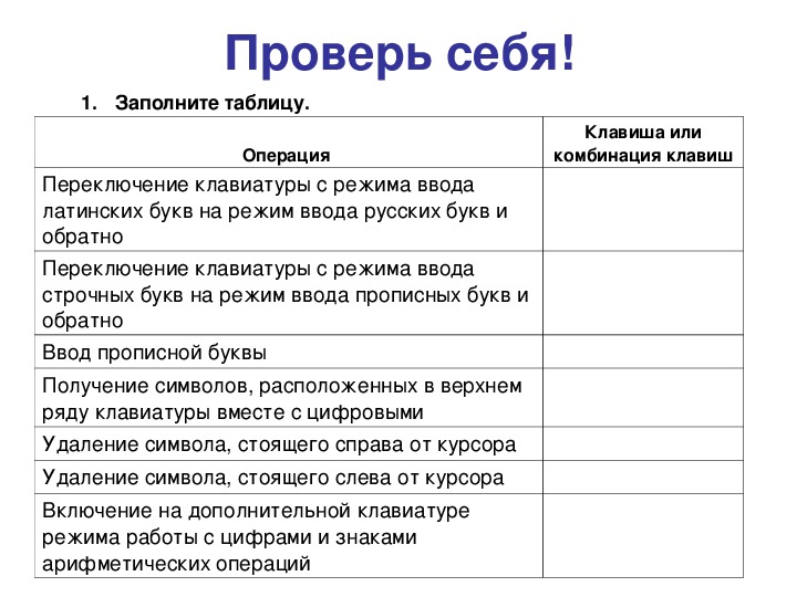 Заполните таблицу букв. Заполните таблицу переключение клавиатуры с режима ввода. Заполните таблицу операция переключение клавиатуры с режима ввода. Переключение клавиатуры с режима ввода латинских.