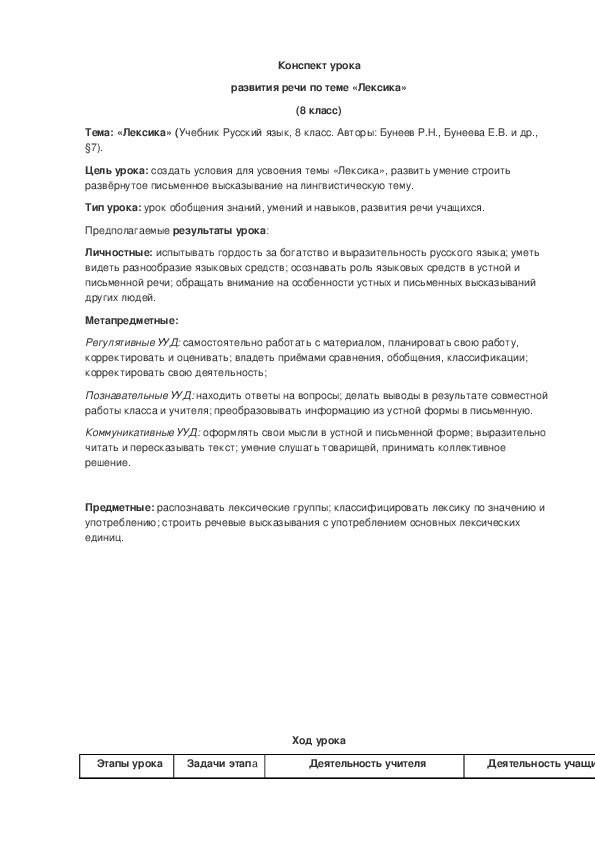 Обложка для материала Урок развития речи "Лексика", 8 класс