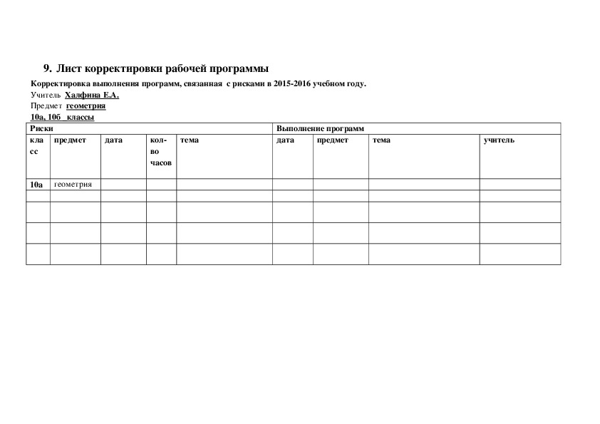 Лист корректировки рабочей программы по английскому языку образец заполнения