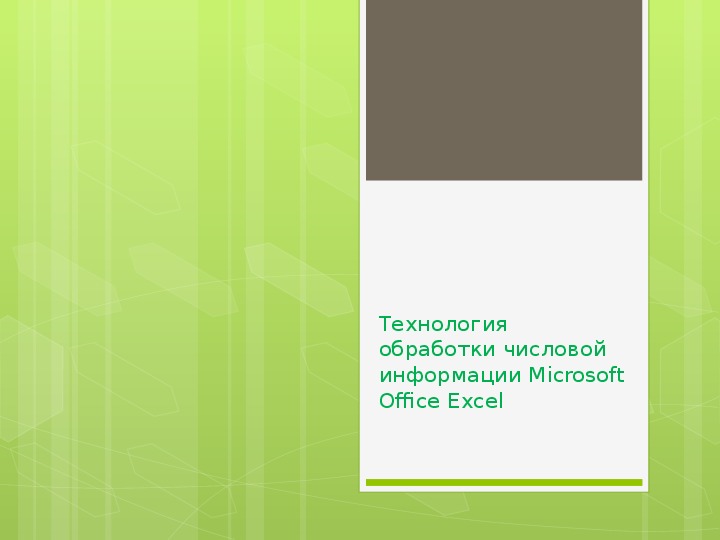 Технология обработки числовой информации Microsoft Office Exсel
