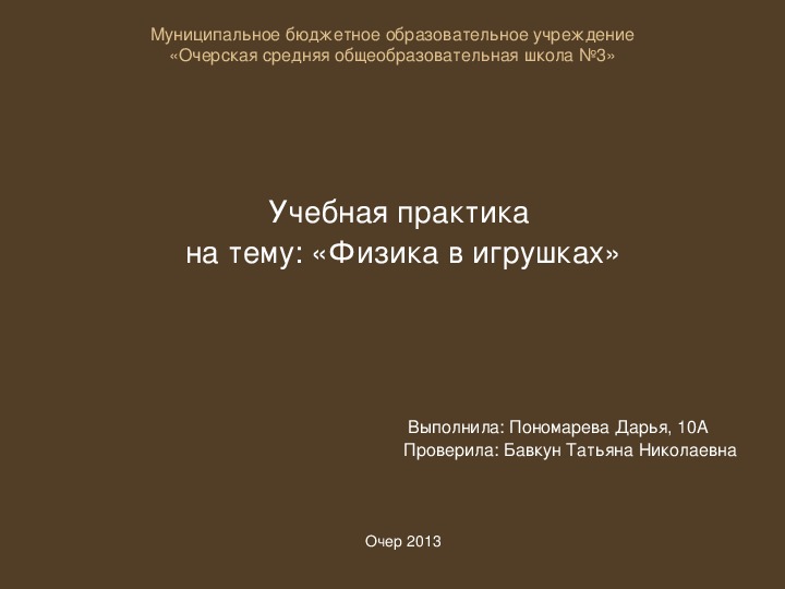 Презентация учебной практики на тему "Физика в игрушках" (10 класс)