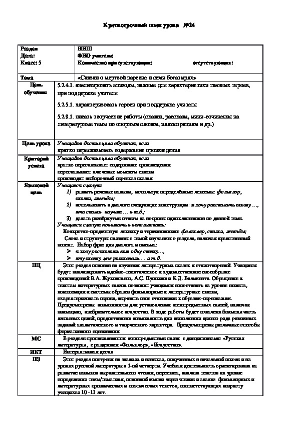 Обложка для материала Русская литература 5 класс Тема: «Сказка о мертвой царевне и семи богатырях»