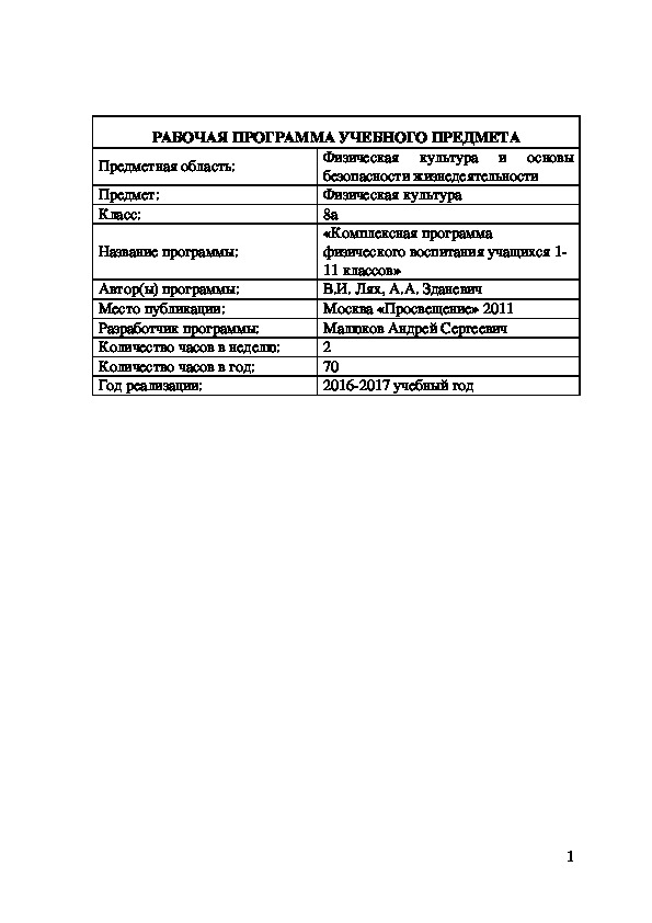 РАБОЧАЯ ПРОГРАММА УЧЕБНОГО ПРЕДМЕТА