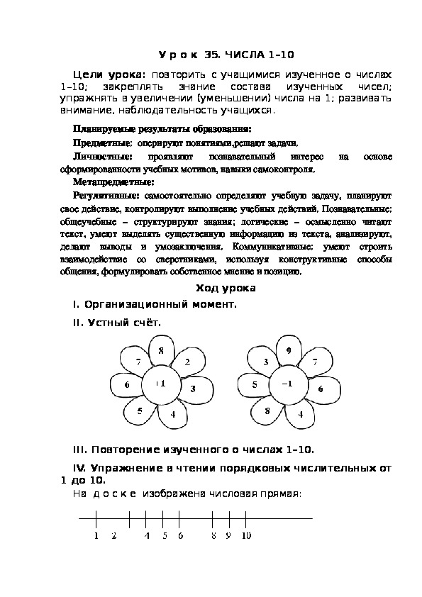 Обложка для материала Конспект урока по теме:ЧИСЛА 1–10(1 класс)
