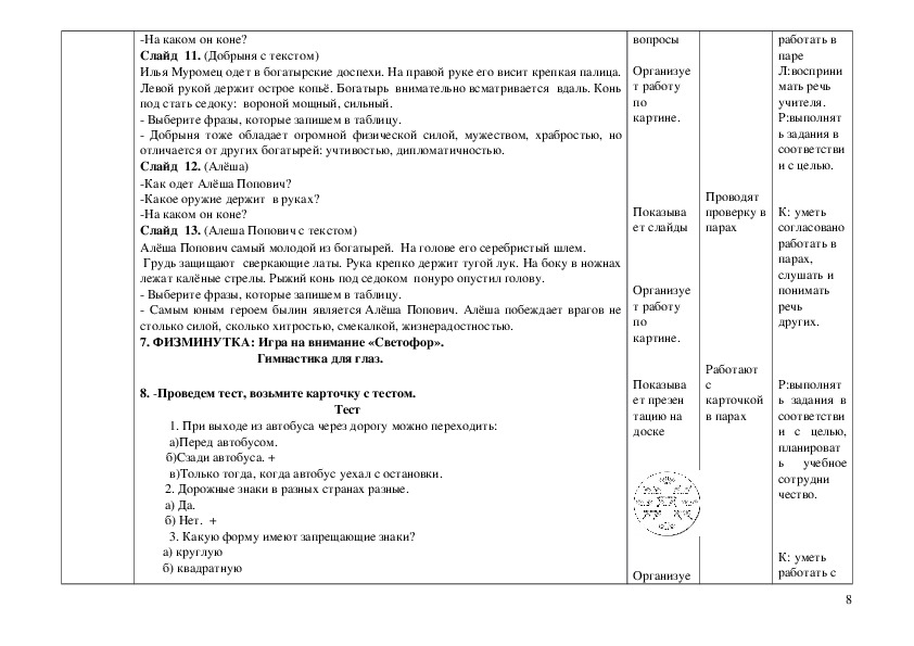 Технологическая карта по пдд 2 класс