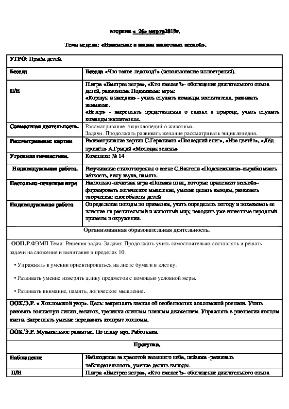 Сетка на каждый день в подготовительной группе