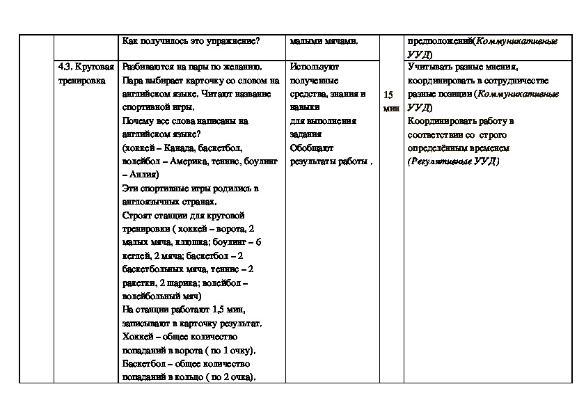 План конспект урока по физической культуре круговая тренировка