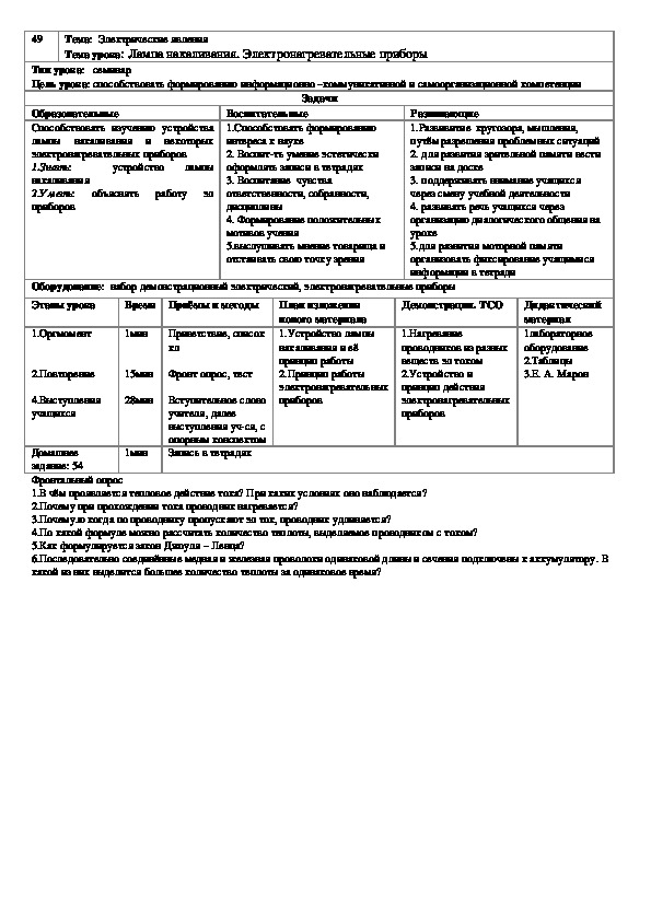 Технологическая карта светильника