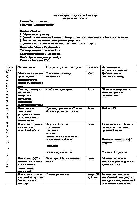 Обложка для материала Конспект урока по физической культуре для учащихся 7 класса.
