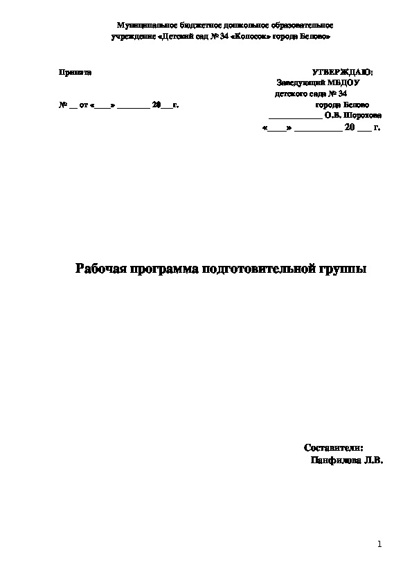 Рабочая программа подготовительной группы