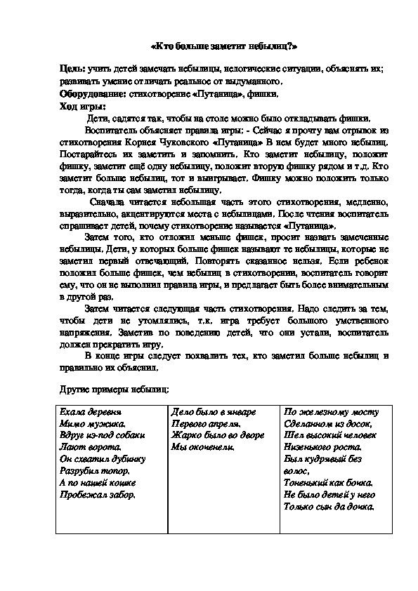 Обложка для материала Игра "Кто больше заметит небылиц"