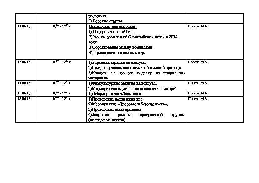 План работы прогулочной группы в летний период в сельском клубе