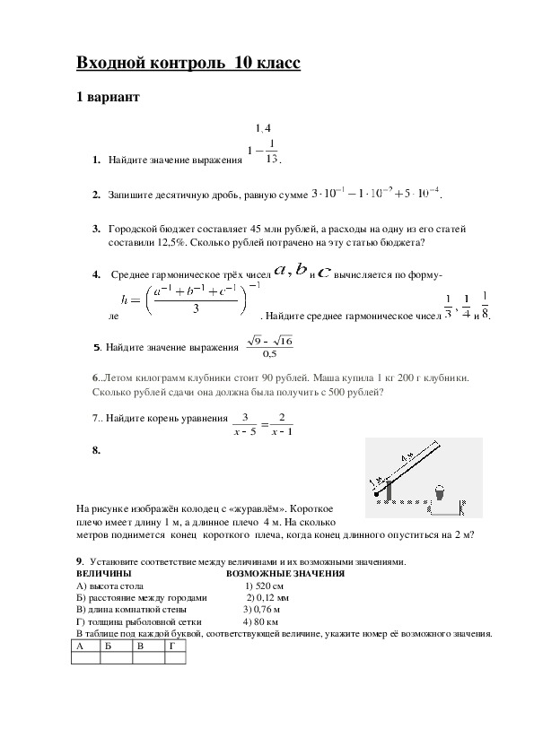 Работа ЕГЭ 10 класс