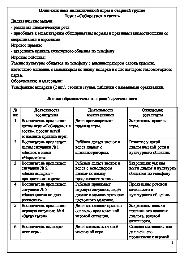 Обложка для материала Дидактическая игра «Собираемся в гости»