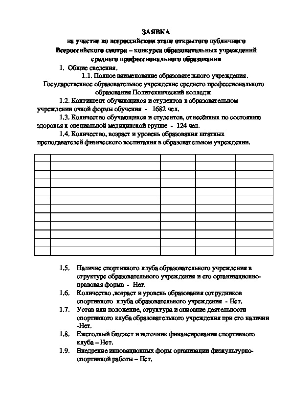 Обложка для материала ЗАЯВКА на участие во всероссийском этапе открытого публичного Всероссийского смотра – конкурса образовательных учреждений среднего профессионального образования 1.	Общие сведения.